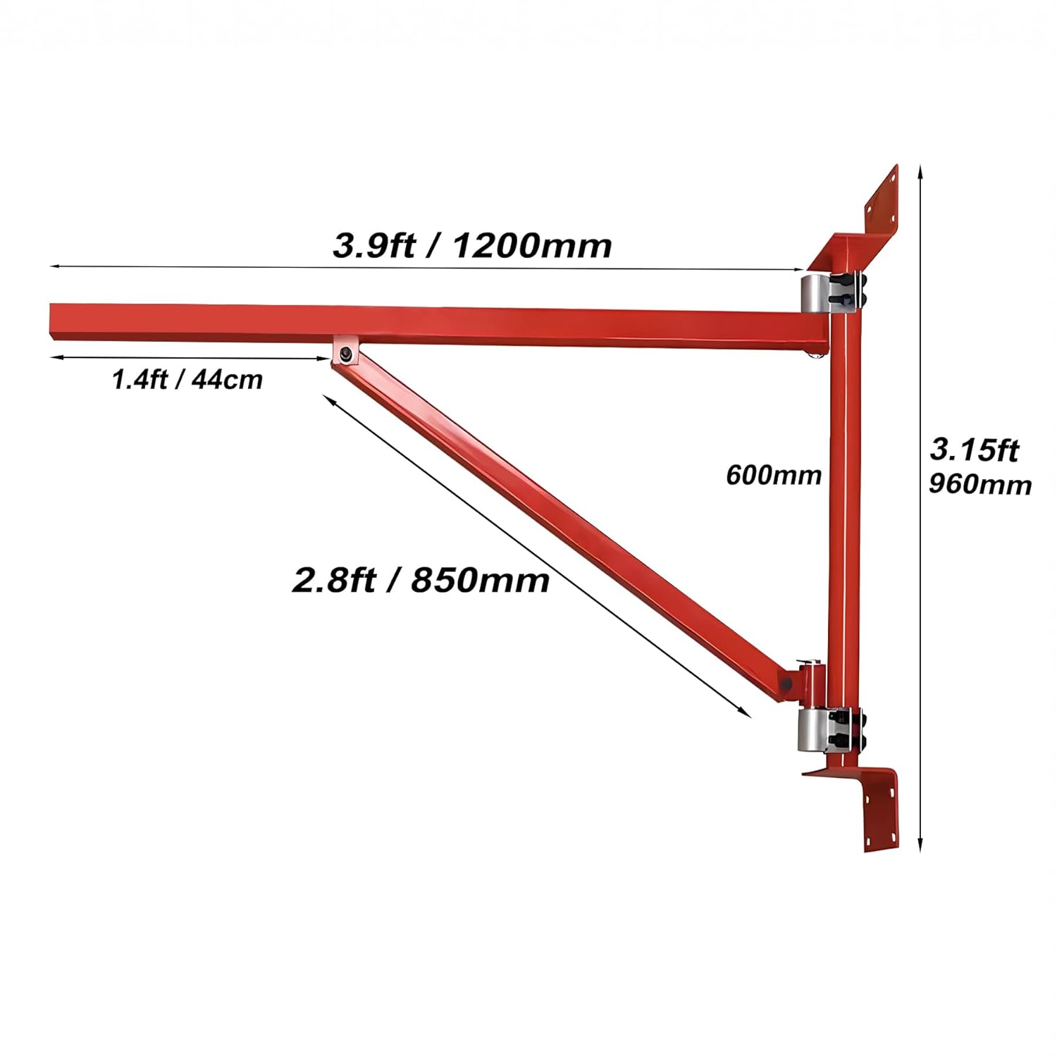 Wall Mount Jib Crane, Hoist Bracket, All Steel Construction 660 lb Capacity, 180 Degree Rotation, Red 120R-B (Hoist not Incl.)