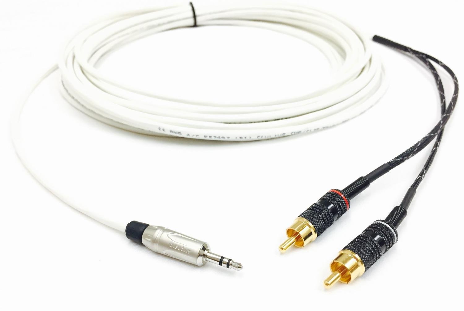 Custom Cable Connection 100 Foot 3.5MM to 2 RCA Plenum CL3P Stereo Audio Cable Male to Male
