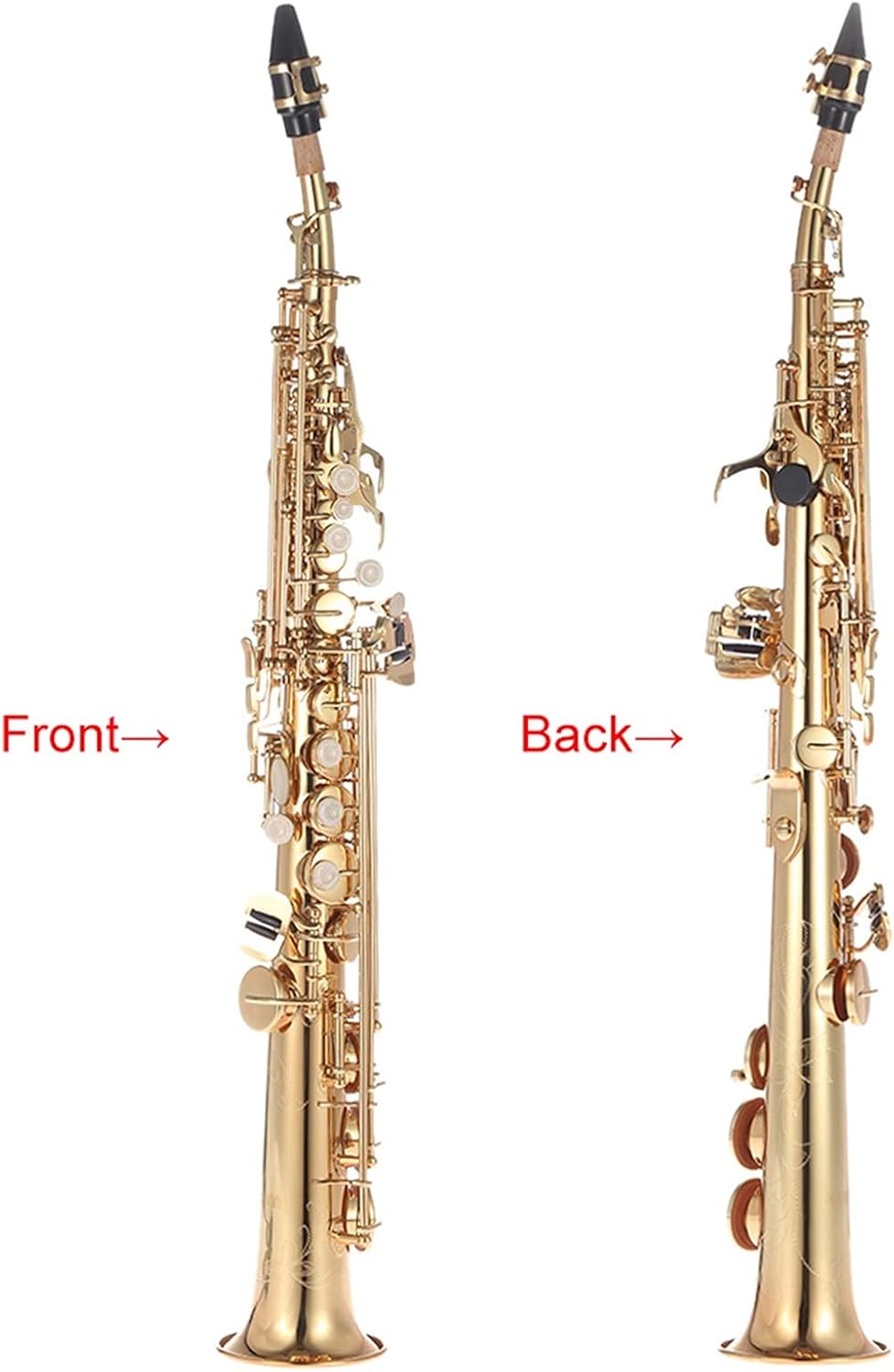 KESHUO Brass Straight Saxophone Bb B Flat Woodwind Instrument Natural Shell Key Carve Pattern with Carrying Case Brass Sax Beginners Kit (Color : Black)