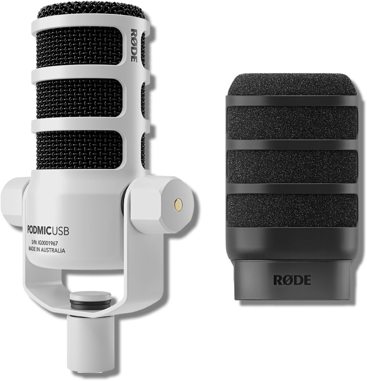 Rode PodMic USB Dynamic Broadcast Microphone (White) with Rode WS14 Pop Filter for PodMic (Black)