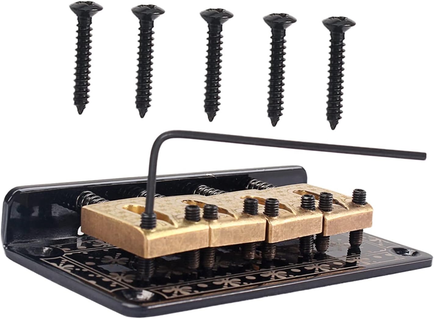 Guitar Saddle Bridge Hardtail with Screws Wrench Bass Guitar Replacement Parts Black Electric Guitar Bridge