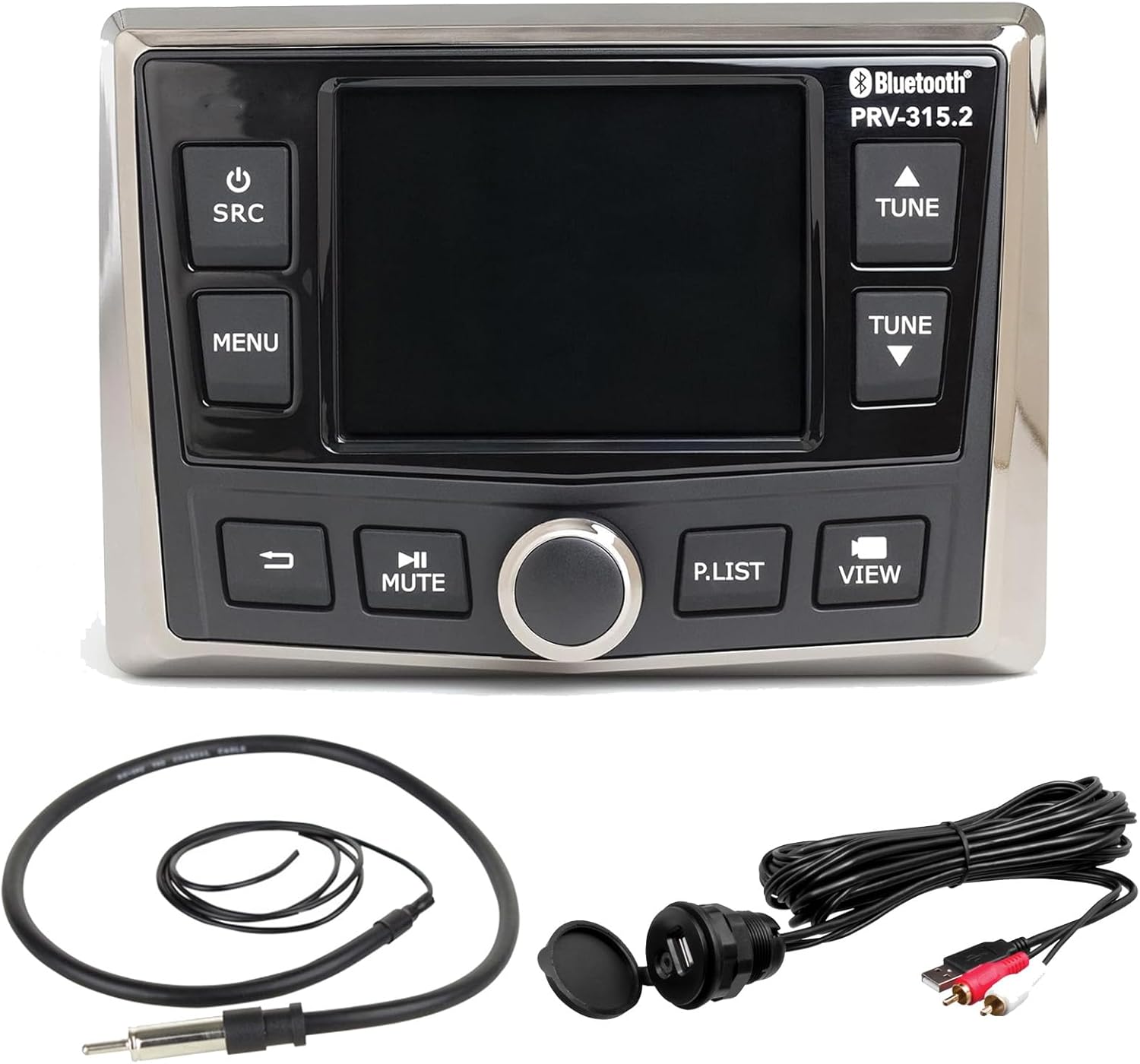 Infinity PRV-315.2 Marine Gauge Hole Mount USB Bluetooth AM/FM/WB Radio Receiver, Bundle Combo + Enrock AUX/USB to RCA Cable + 22