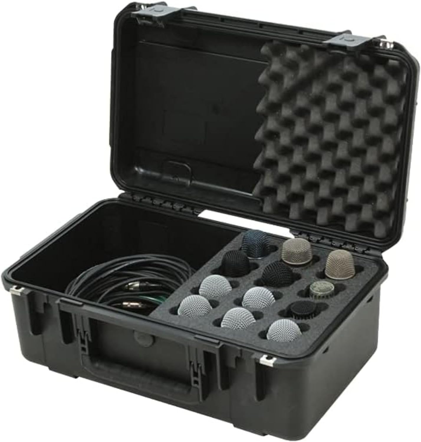 SKB iSeries Microphone Hard Case, Waterproof Polypropylene Shell with 12-Slot Foam Interior and Cable Storage for Mic System Protection