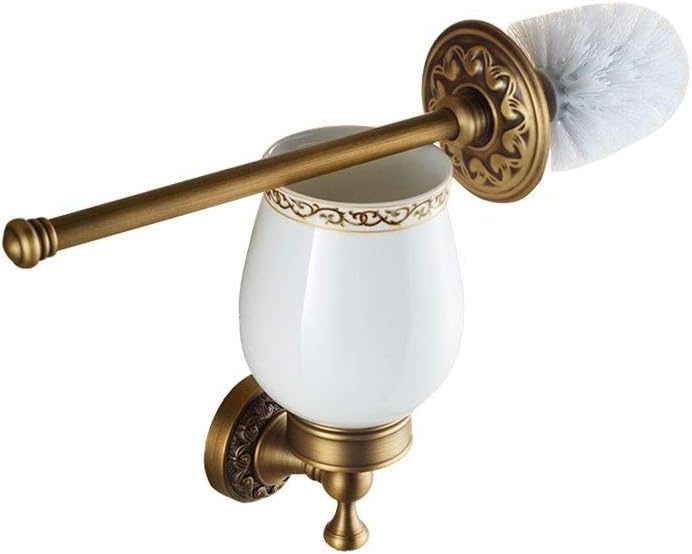 NYKK Toilet Brushes & Holders Wall-Mounted Toilet Brush Holder Antique Brushed Brass Engraving Bathroom Hardware Accessories Toilet Brushes & Holder