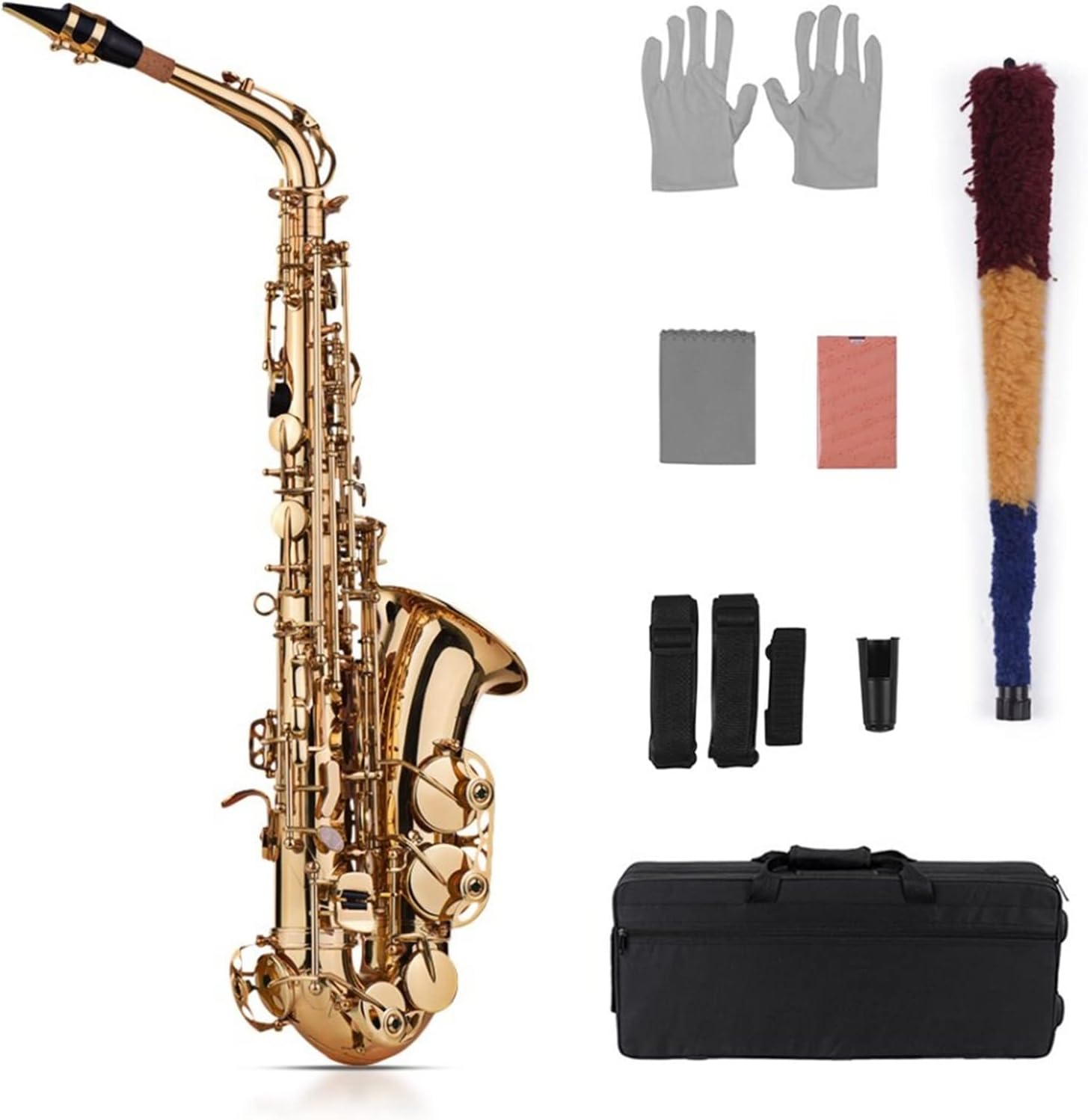Sax Beginners Kit EB Alto Saxophone Kit Brass Gold Sax 802 Key Type with Padded Carry Case Gloves Cleaning Cloth Brush Sax Straps Wind Instrument (Color : 82Z Key type1)