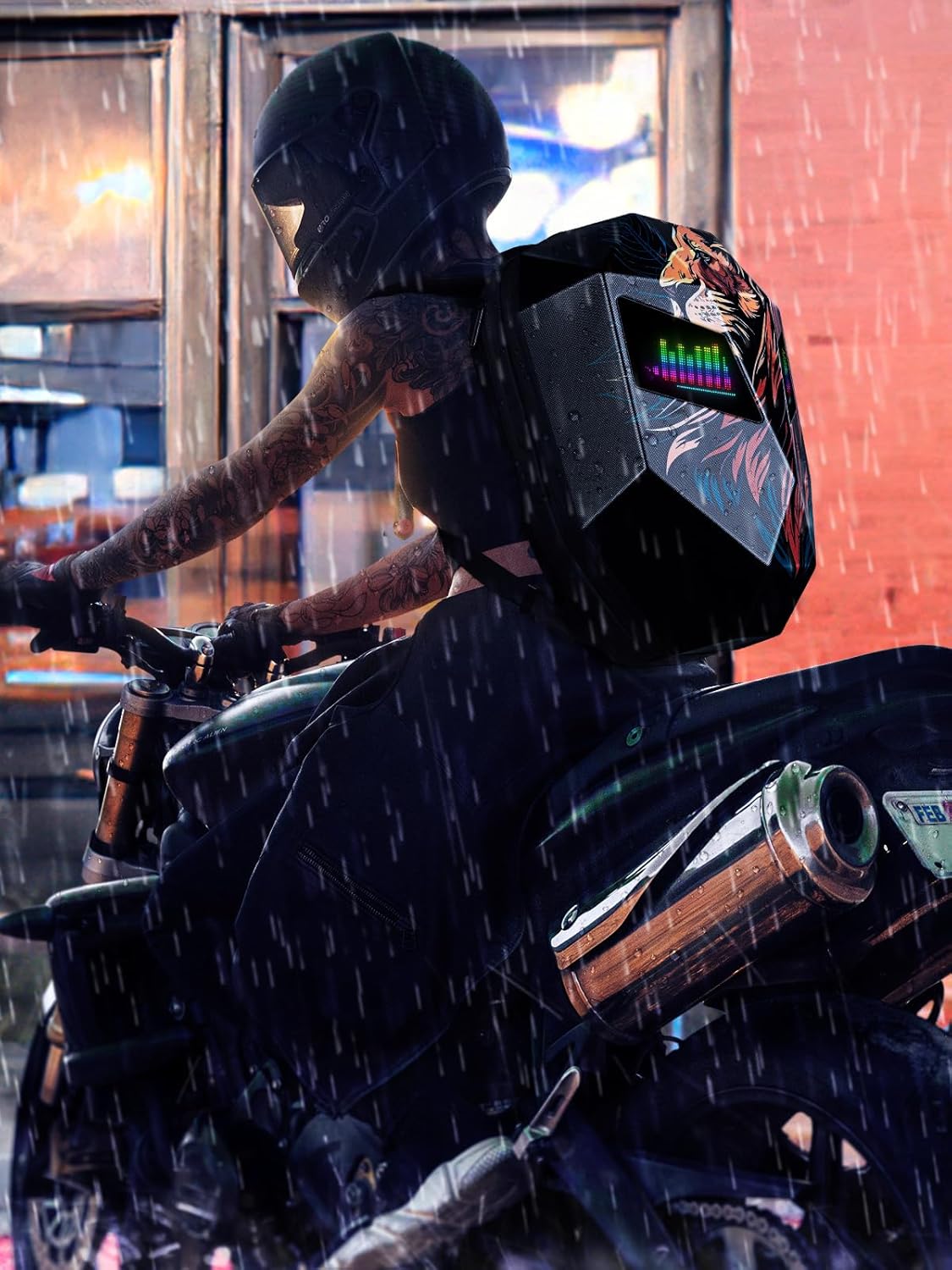 Gelrova Lion Knight Serise LED Backpack 19inch, LED Rider Backpack for Motorcycle Helmet, Outdoor Fashion Backpack with Eyes