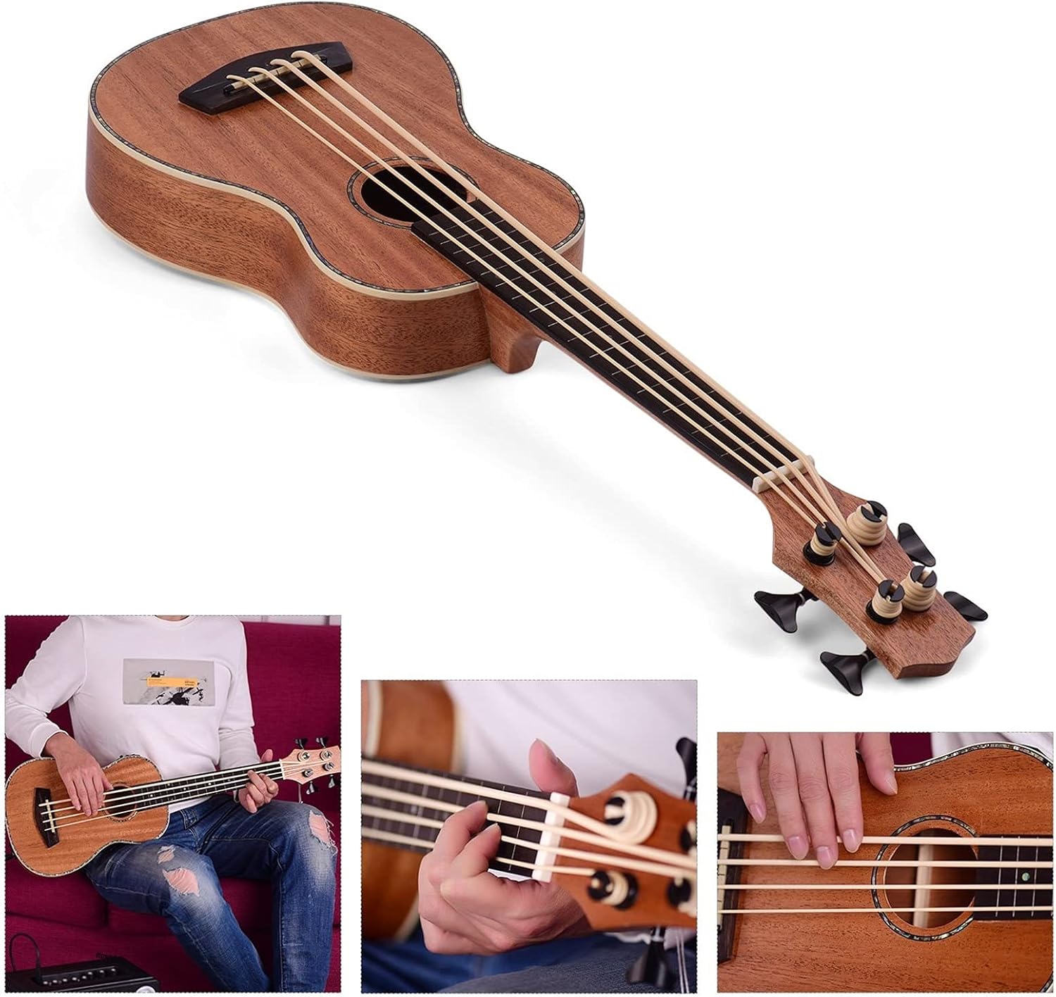30 Inch Electric Bass Ukulele Sabilli Plywood Body Fingerboard Rubber Strings Children Ukulele