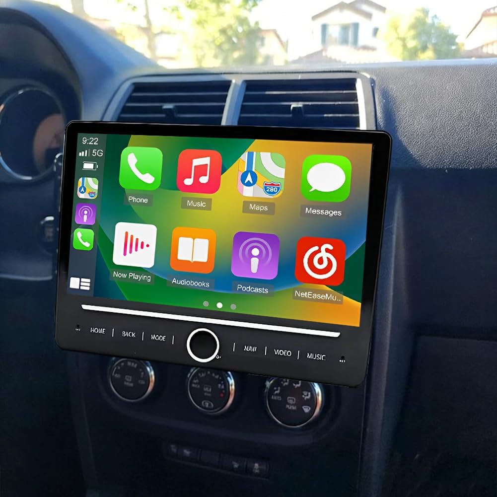 Car Stereo Radio Compatible for Dodge Challenger 2008-2014 with Carplay Android Auto GPS Navigation 10in Touchscreen Car Radio Player with Bluetooth WiFi SWC Mirror Link Split Screen + Backup Camera