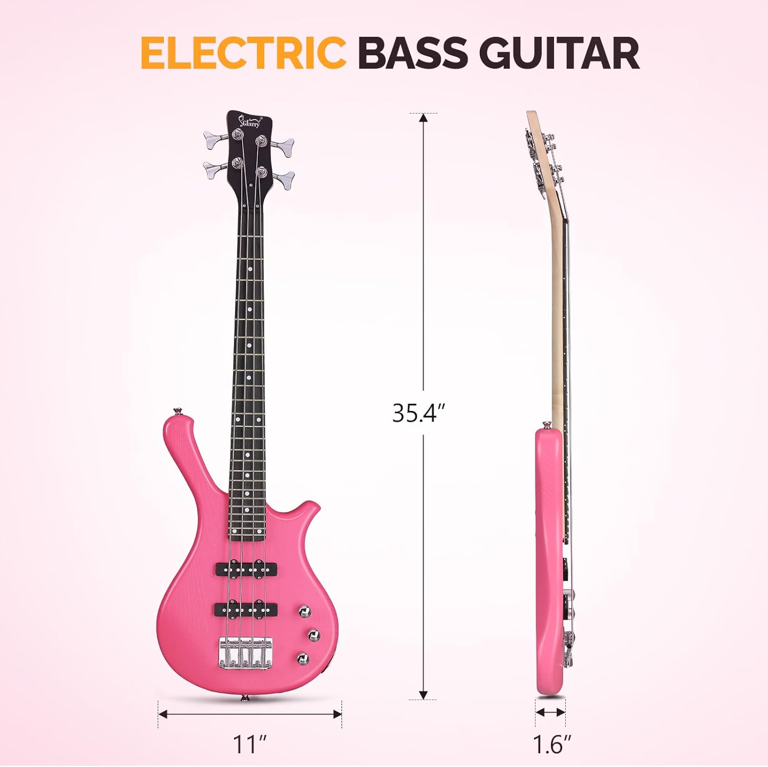 GLARRY 4 String Electric Bass Guitar, 36-inch Bass Guitar Beginner Kit with Cable, Strap and Bag for All Skill Level, Adults,Travel (Pink)