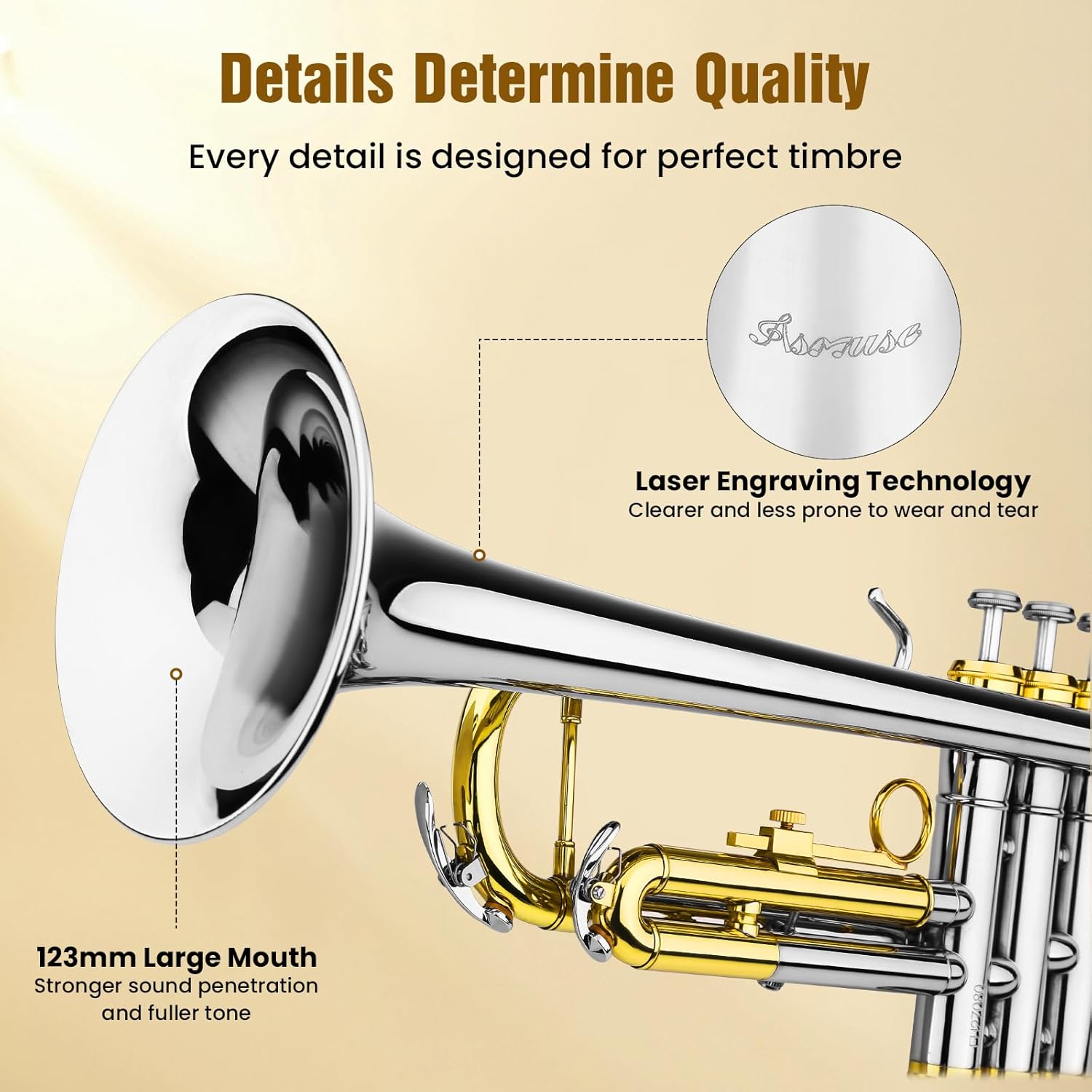 Asmuse Professional Trumpet Instrument Set,Student Trumpets for Beginners, Trompetas Musicales with Hard Case, Brass Instruments with Trumpet Cleaning Kit Gloves 7C Mouthpiece