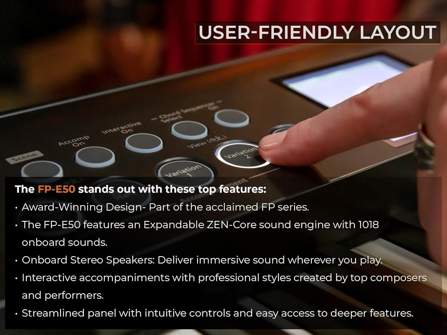 Roland FP-E50 88-Key Digital Piano - Black Bundle with Adjustable Stand, Bench, Deluxe Sustain Pedal, Piano Book, Online Piano Lessons, Instructional DVD, and Austin Bazaar Polishing Cloth