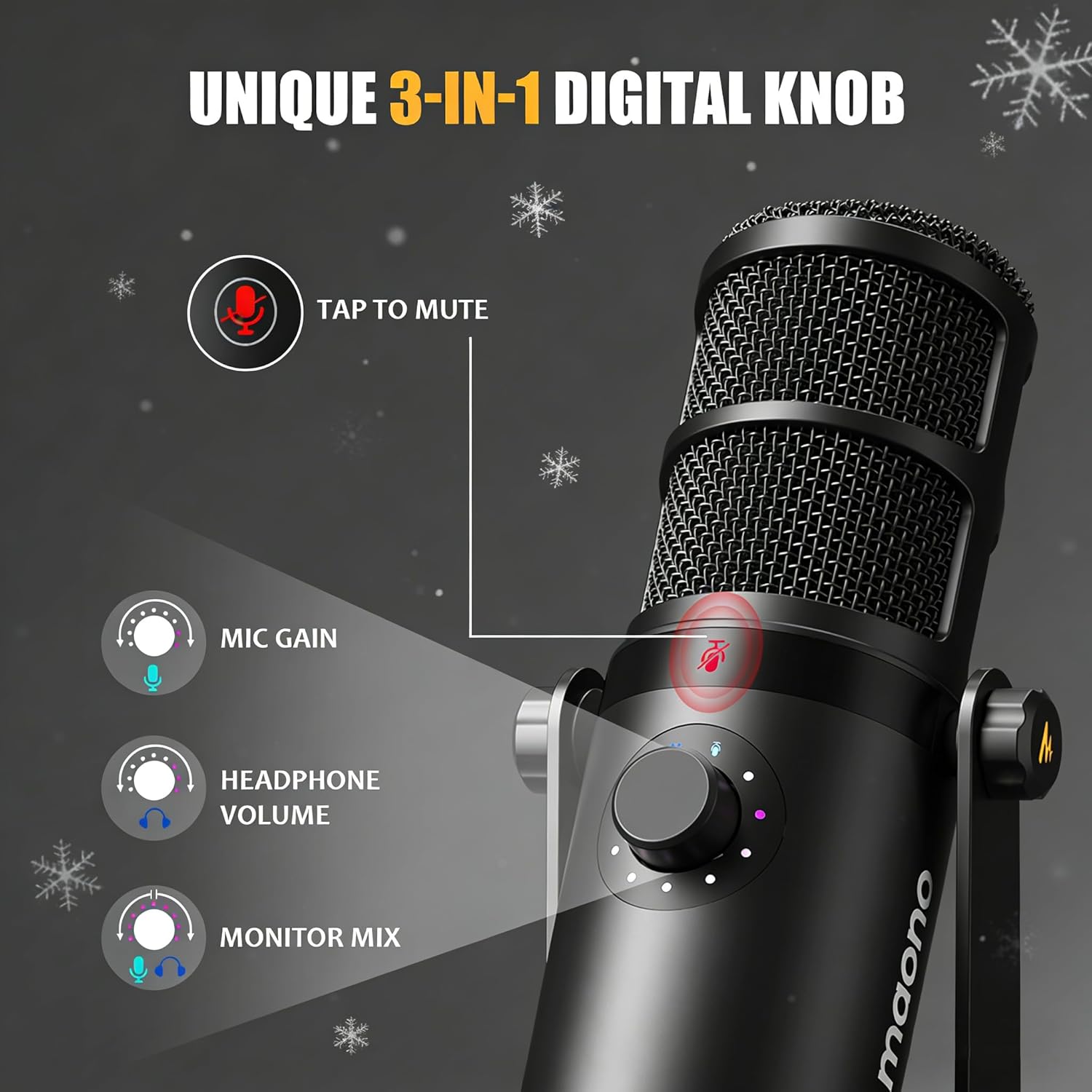 MAONO Dynamic Microphone, USB/XLR Podcast PC Microphone with Software, EQ,Tap-to-Mute, Headphone Jack, Gain Knob & Volume Control, Studio Mic for Broadcast, Recording, Streaming & Gaming (PD400X)