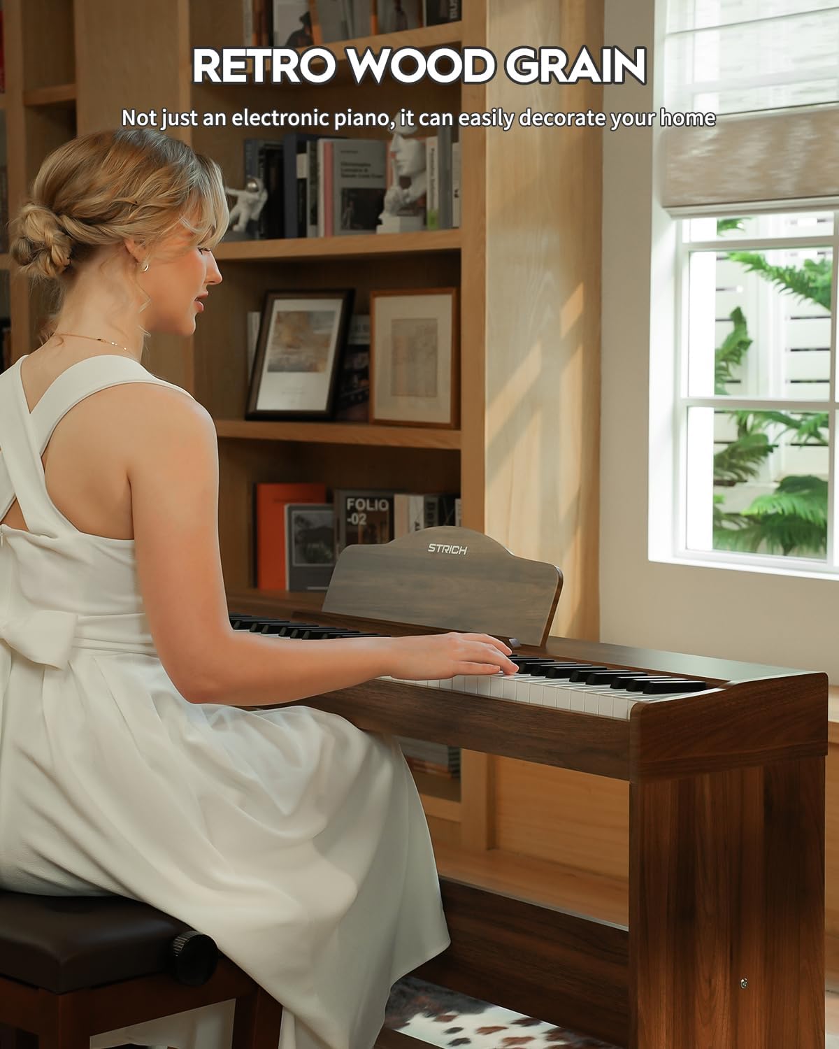 STRICH Digital Piano 88 Keys, Hammer-Action Weighted Keyboard, Full size Electric Piano Keyboard with Furniture Stand, 25Wx2 Speakers, Supports USB-MIDI/Wireless Connect, SDP-300W (Color Walnut Wood)