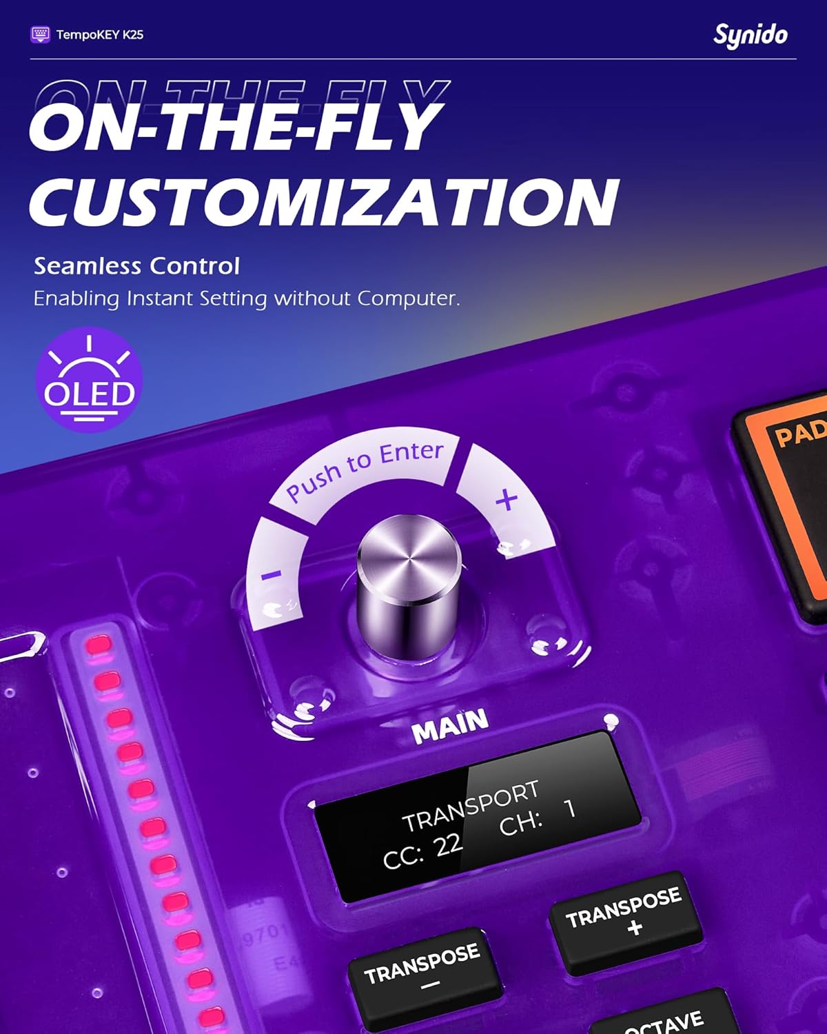 Synido 25 Key USB MIDI Keyboard Controller with Drum Pads and Live Solo USB C Audio Interface for Recording Music, Streaming, Podcasting