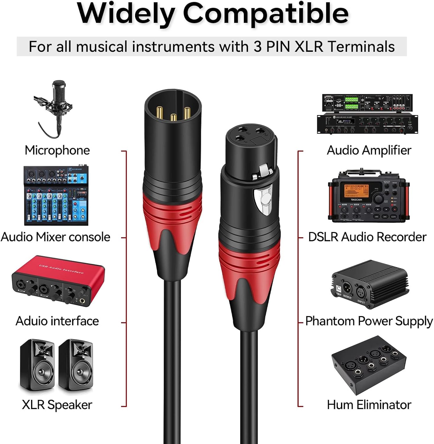 XLR Male to Female Mic Cable 3.5mm 6.5mm RCA Adapter Audio Line (50Meters,XLR M-XLR F)