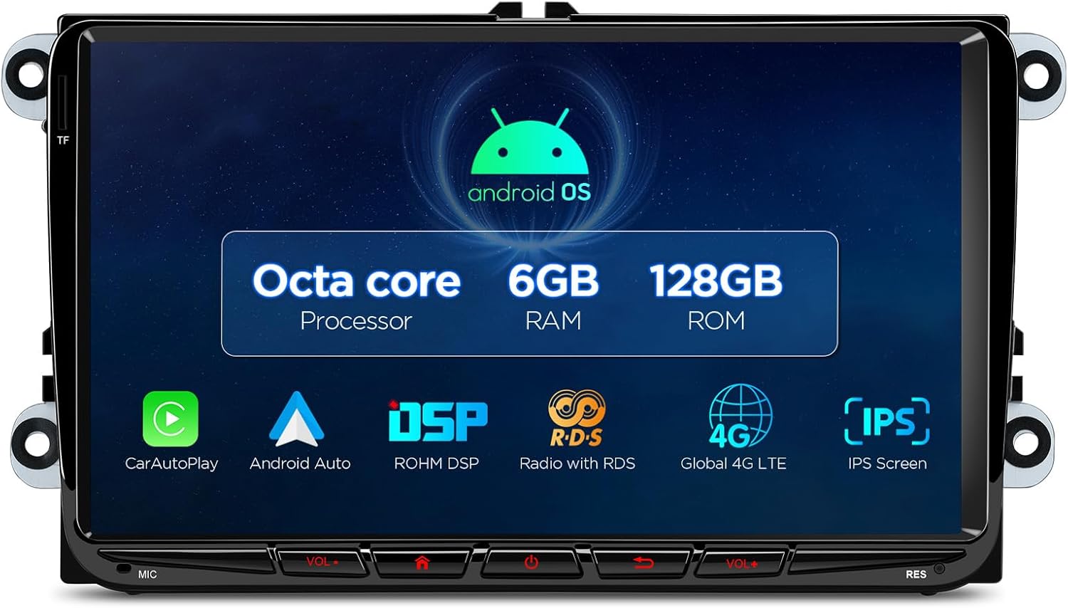 XTRONS Car Stereo for VW Volkswagen EOS Golf, Android 14 Octa Core 6GB+128GB Car Radio, 9” QLED IPS Touch Screen GPS Navigation Bluetooth Head Unit Built-in DSP CarPlay Android Auto 4G LTE