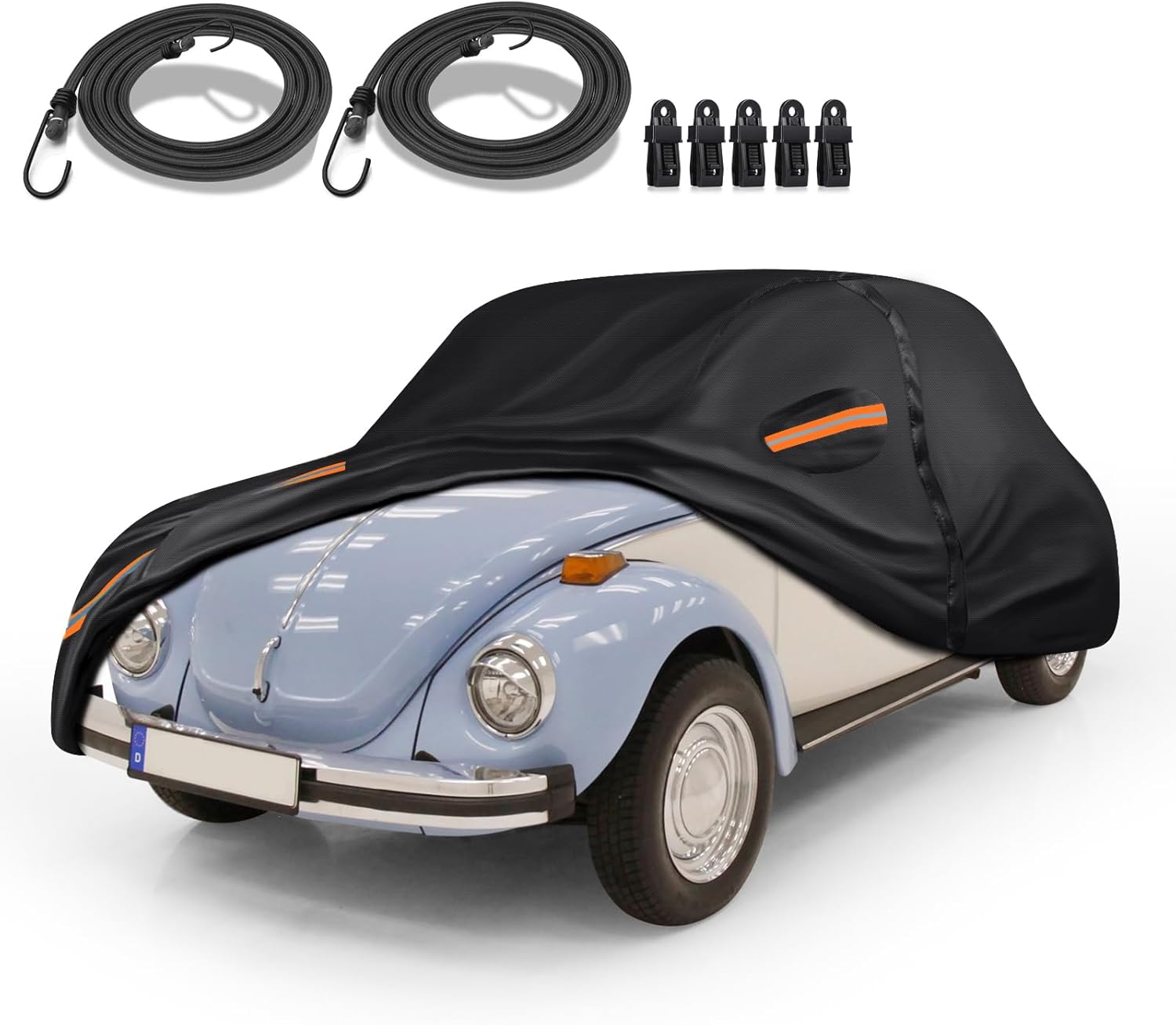 Special 16 Layers Full Car Cover Fit for Volk-swagen Beetle Bug 1960-1979, Ultra Heavy 600D Oxford Cloth, All-Weather Protection Summer Sun Exposure and Winter Snow Rain Dust UV, Black