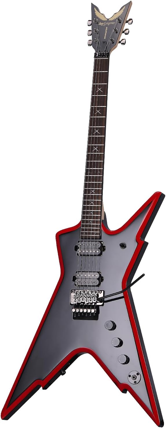 Leo Jaymz Diminator 6-String Electric Guitar, Bone Nut, 24 Fret, Mahogany Body with Roasted Maple Neck, Rose Wood Fretboard, Alnico V Pickups, Double Way Tremolo System With Locking Nut(Black-Red)