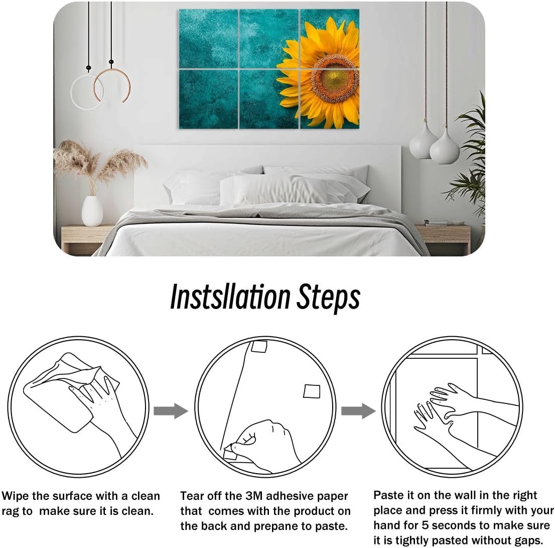 6 Pack Art Acoustic Panels Bright yellow sunflower blue green marble Sound Absorbing Panel 48