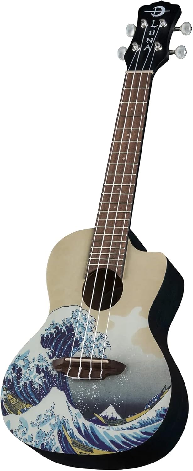 Luna Concert Ukulele with Gig Bag, Great Wave Graphic