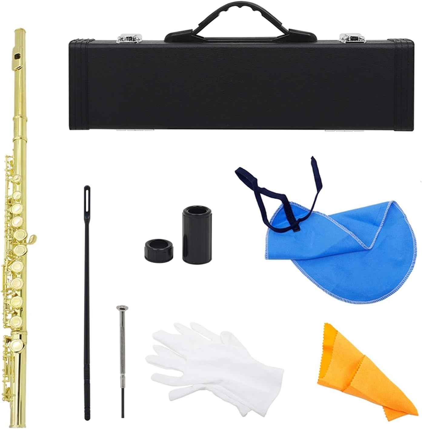 Flute Golden 16-Hole C-Key Flute with E-Key Woodwind Closed-Hole Gold-Plated Keys White Brass Tube with Box Flutes Musical Instruments