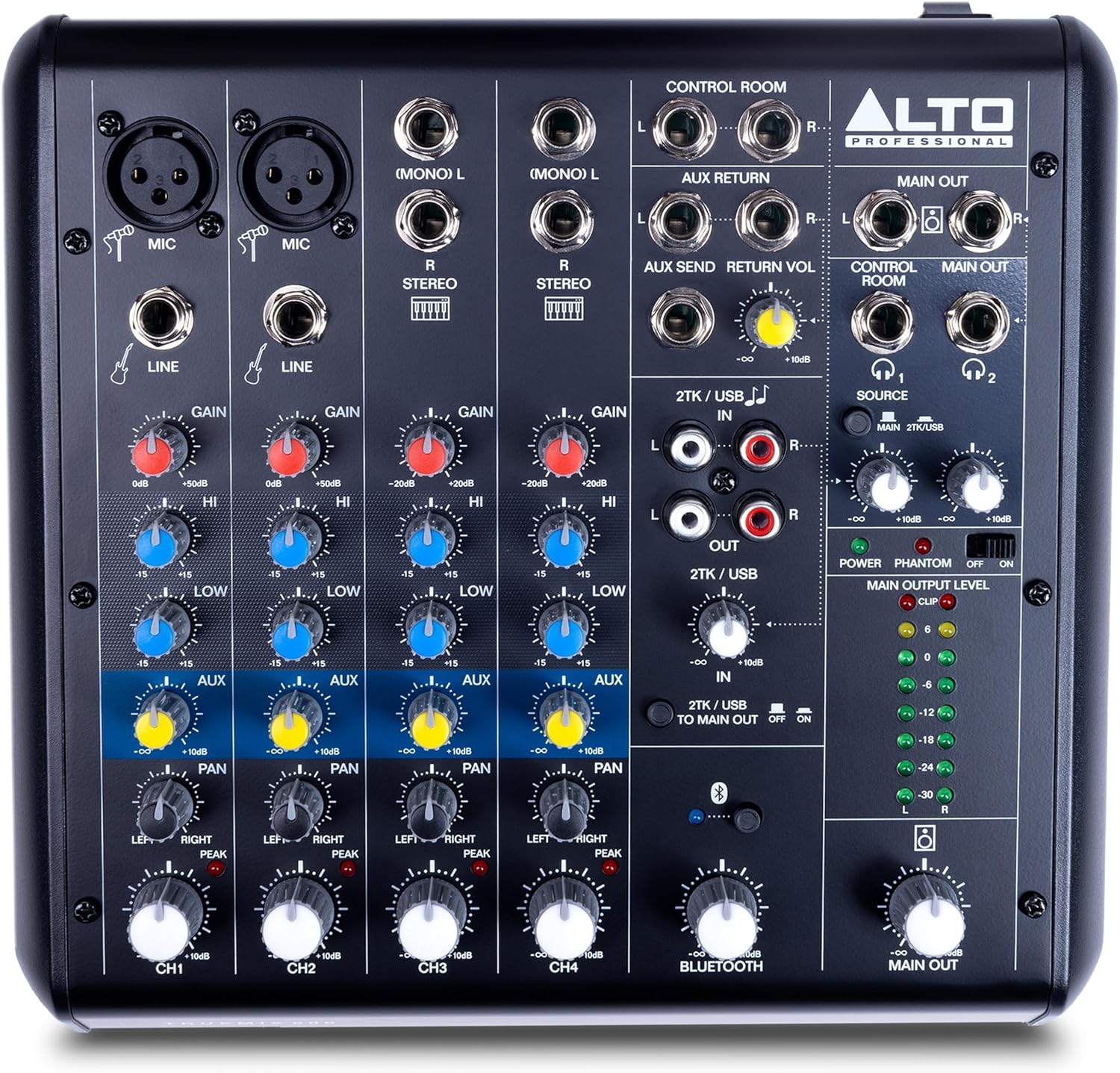 ALTO TrueMix 600 Audio Mixer with 2 XLR Mic Ins, USB Audio Interface and Bluetooth for Podcasting, Live Performance, Recording, DJ, Mac and PC