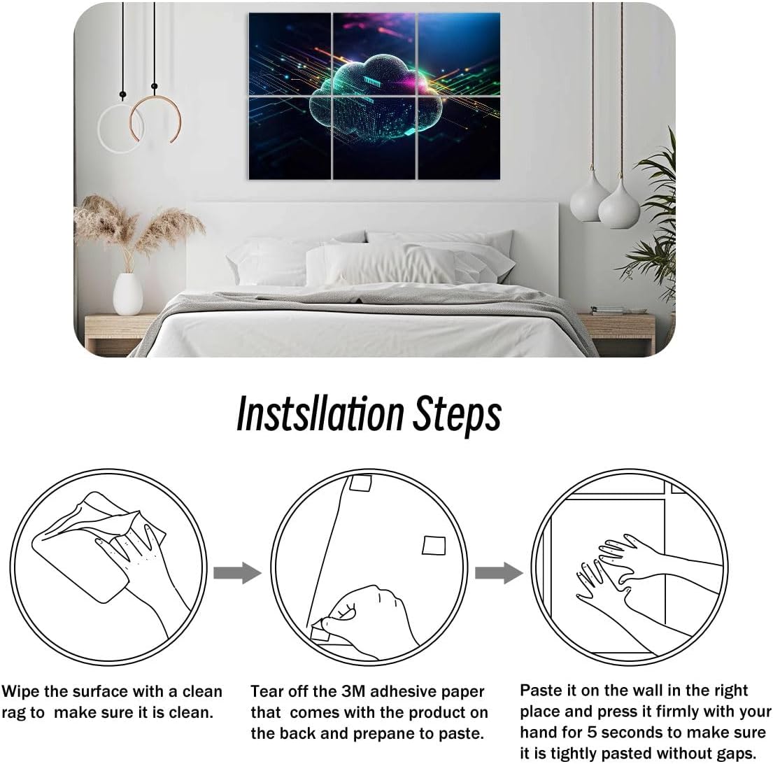 6 Pack Art Acoustic Panels Cloud Computing Technologies Soundproof Wall Panels, 48