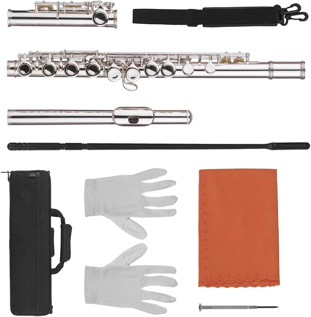 16 Closed Hole Flute C Key Woodwind Instrument With Rod Gloves
