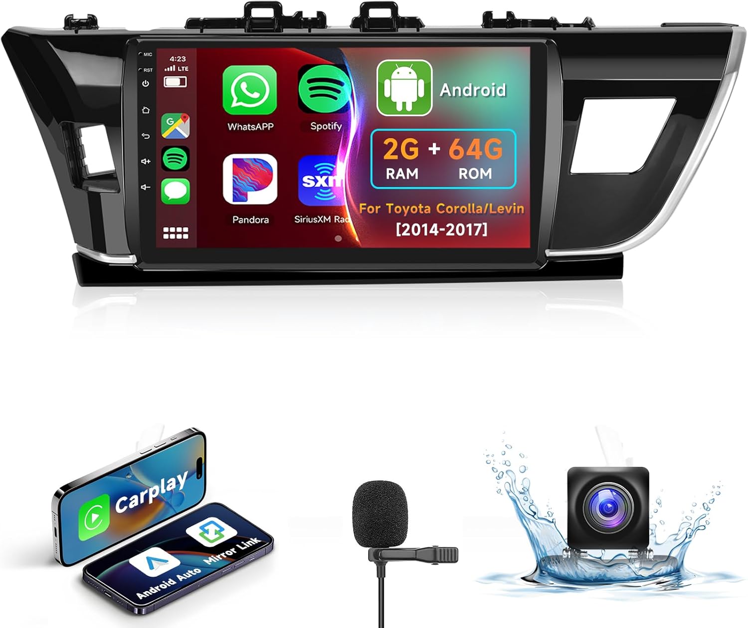 Octa Core 2G+64G Android Car Stereo for Toyota Corolla/Levin 2014-2017 with Wireless CarPlay Android Auto MirrorLink, Podofo 10.1