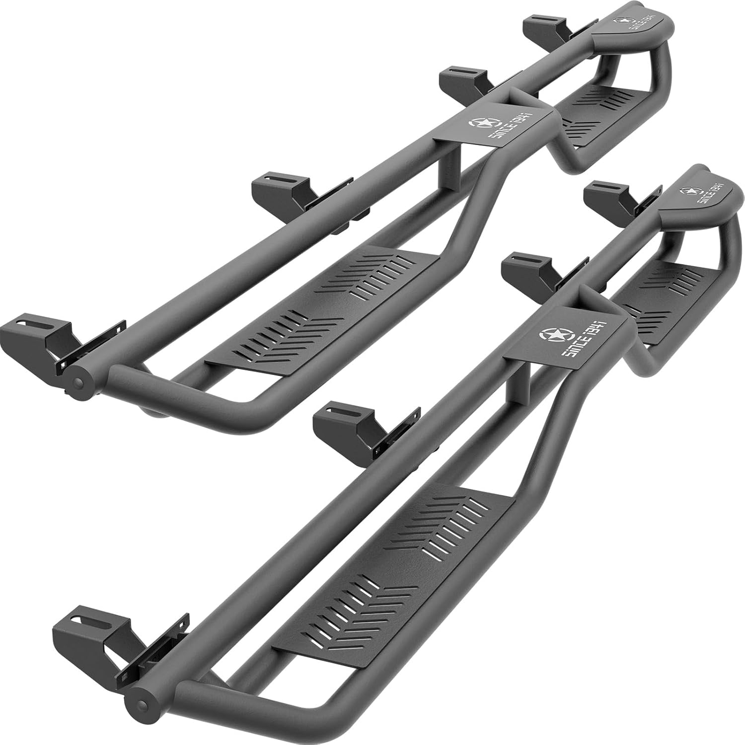 Two Raised Steps Running Boards (Wheel to Wheel Side Steps) Compatible with 2020 2021 2022 2023 2024 2025 2026 Jeep Gladiator JT 4 Door, Bed Access Nerf Bars, Bolt-on Rock Sliders Rail