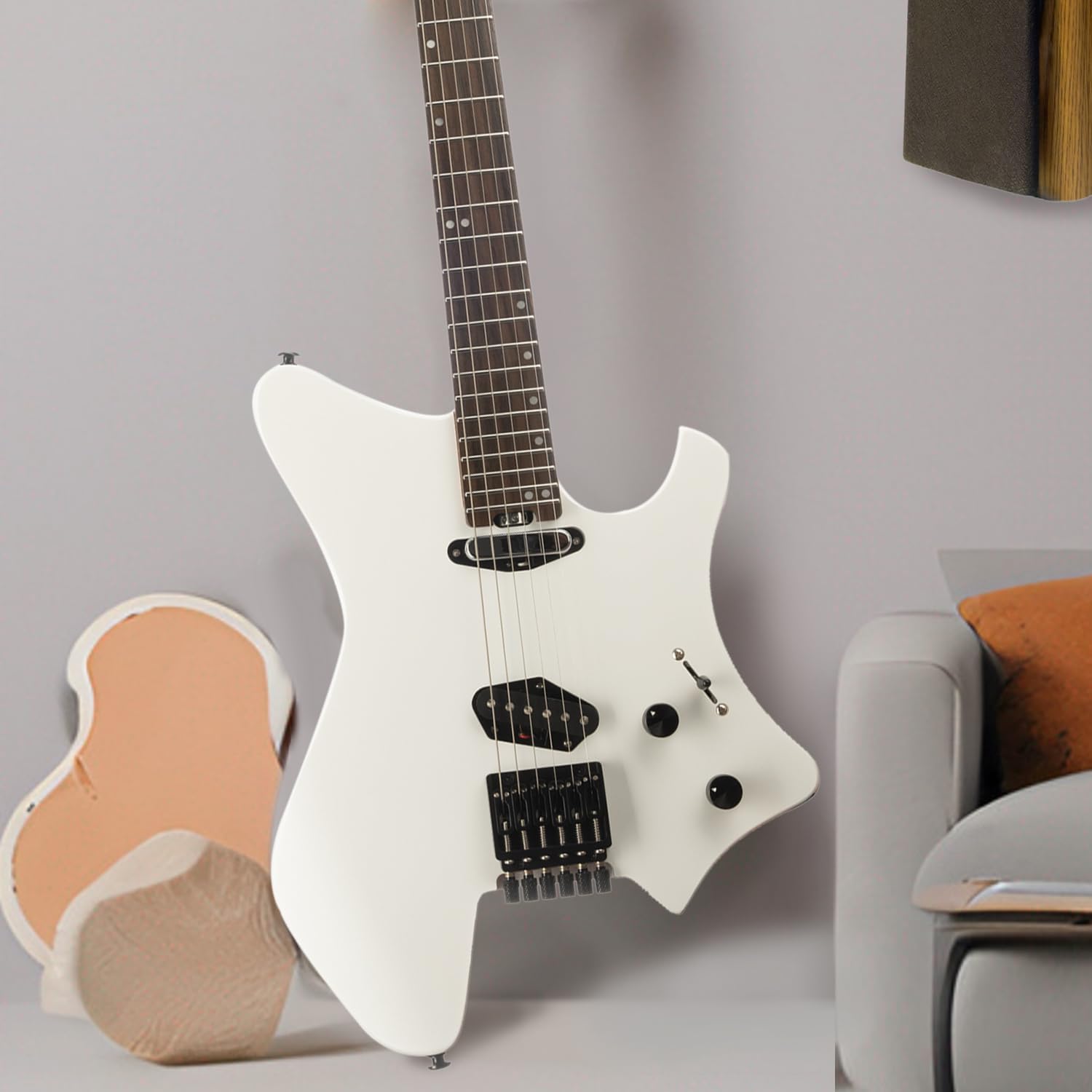 EART GW2T-SE Headless Electric Guitar, Solid Electric Guitar Roasted Mahogany Body with Roasted Canada Hard Maple Standard Artones-TSE Pickup,Satin Finish