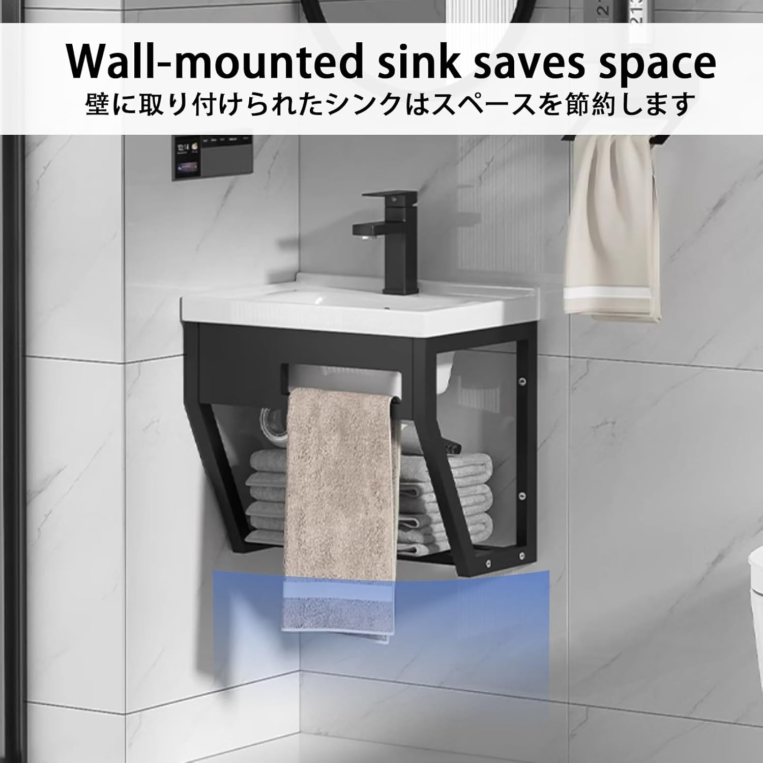 Bathroom Vessel Sink, Small Wall Mount Corner Sink, Corner Bathroom Vanity Cabinet and Sink with Storage Rack with Cold and Hot Water Pipe Fauc