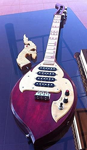 Isarn Electric Phin 3 Strings 4 Track, Thai Lao Guitar Musical Instrument, Traditional Thai Musical Pin12-1