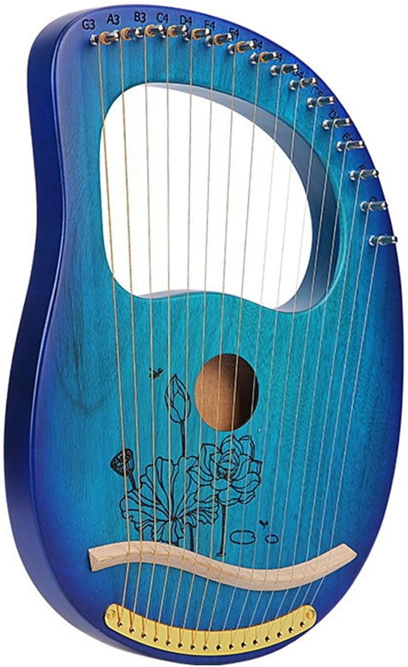 Lyre Harp Set 16-String Harp Easy-to-Learn Portable Stringed Instrument 16 Soundboard Style With Patterned Concave(Blue 2)