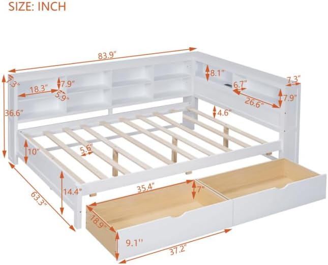 Wooden Twin Size Daybed with Storage and Charging Station, Twin Daybed Frame with 2 Drawers for Bedroom and Guest Room White (Product C)