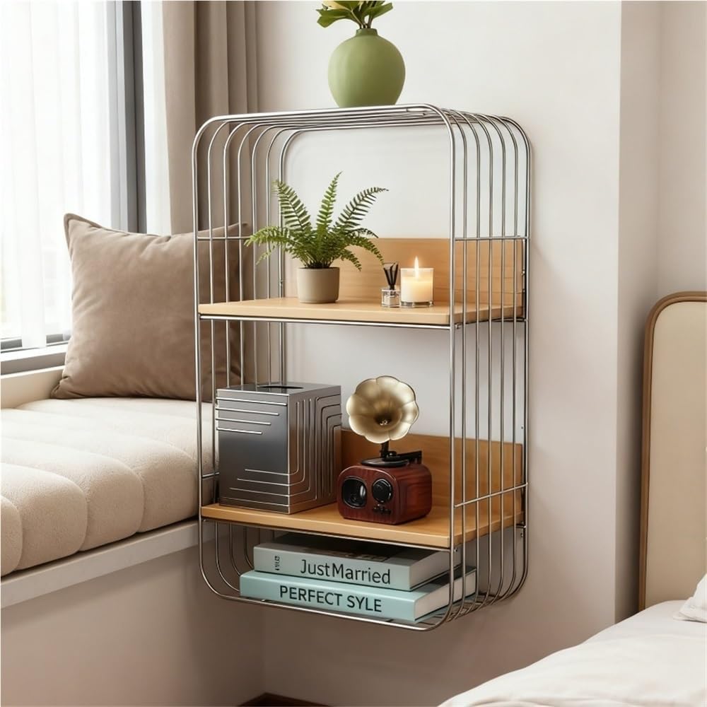 Multifunction Floating Wall Shelves with Multi-Layer Design, Square Metal Wall Mounted Shelf Rack for Bathroom Bedroom Office Kitchen Storage Display