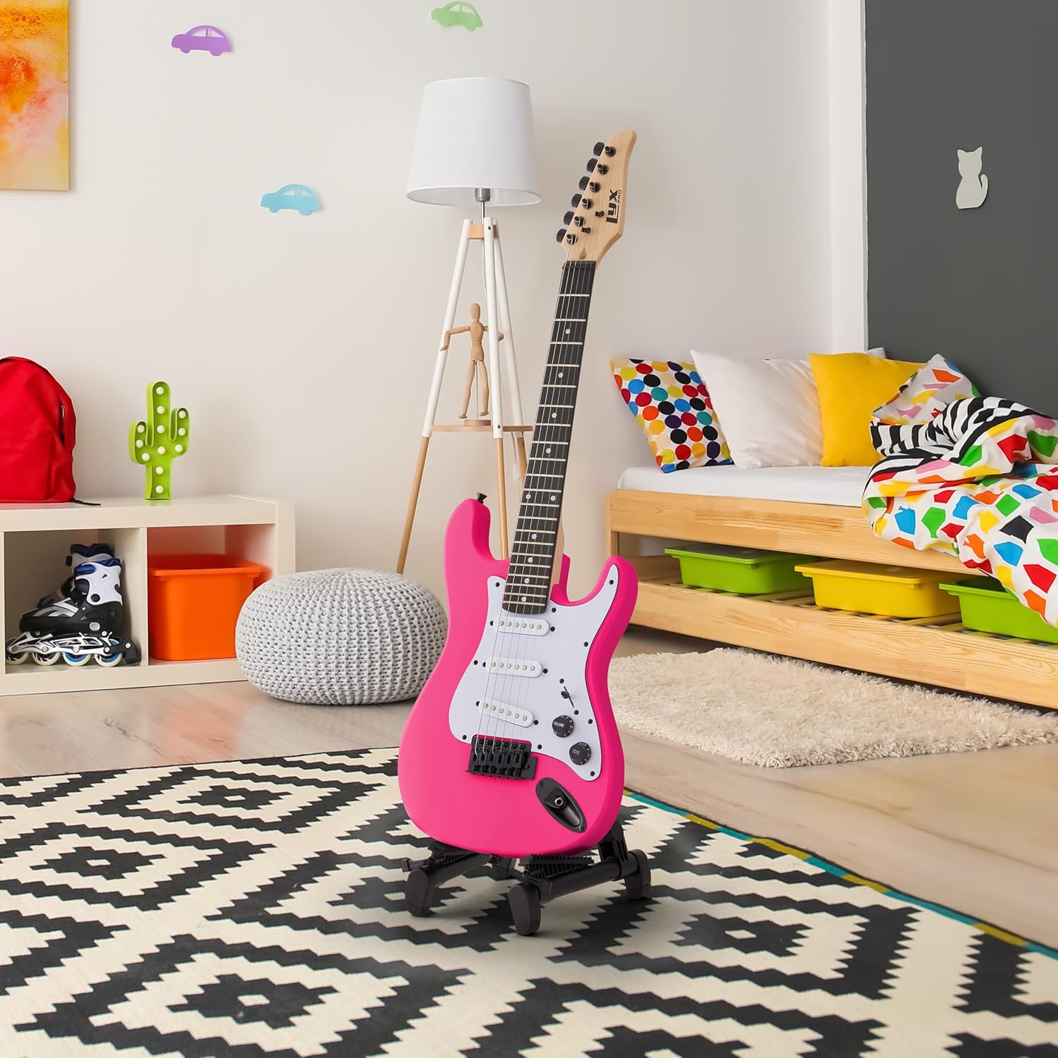 LyxPro CS 30” Electric Guitar Kit for Beginner, Intermediate & Pro Players with Guitar, Amp Cable, 6 Picks & Learner’s Guide | Solid Wood Body, Volume/Tone Controls, 5-Way Pickup - Pink