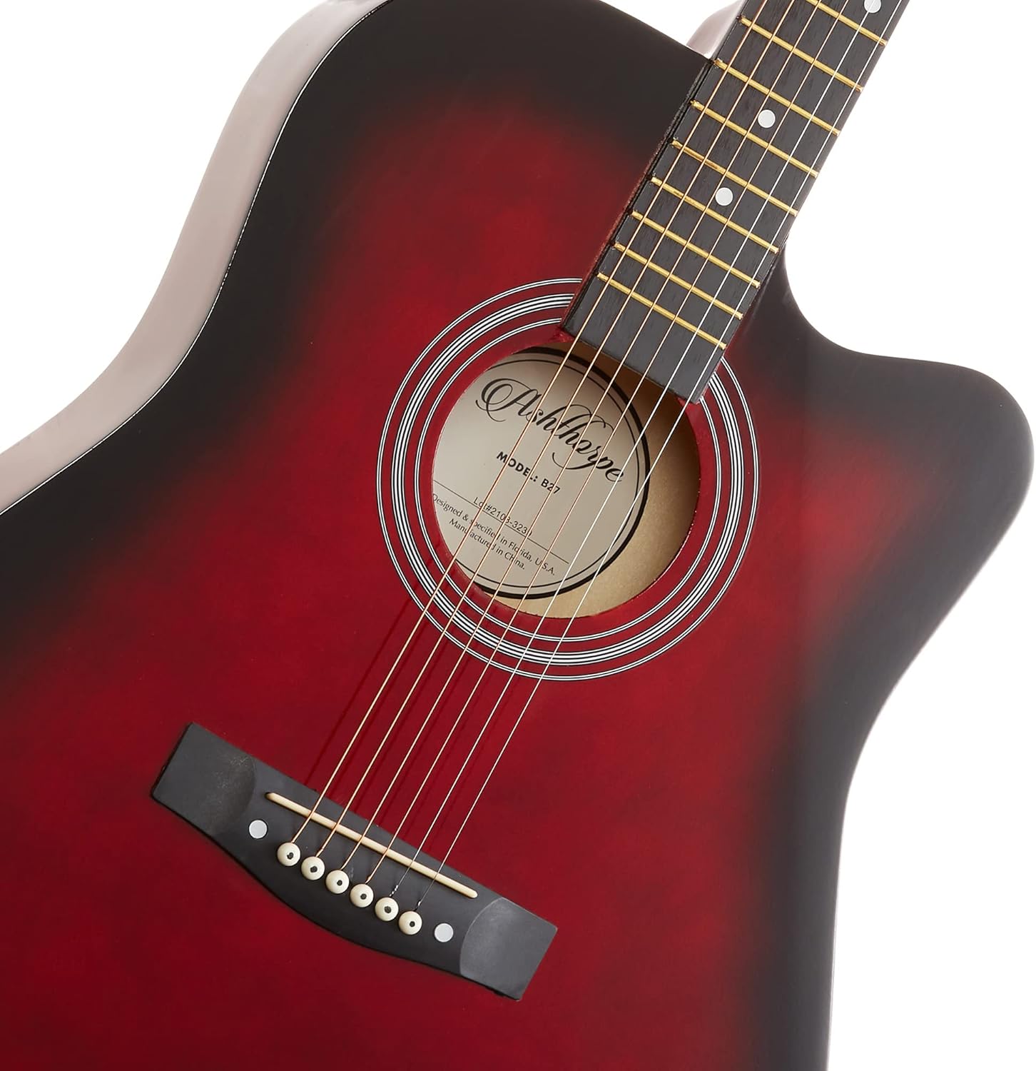 Ashthorpe 41-inch Beginner Cutaway Acoustic Guitar Package (Red), Full Size Basic Starter Kit w/Gig Bag, Strings, Strap, Tuner, Picks