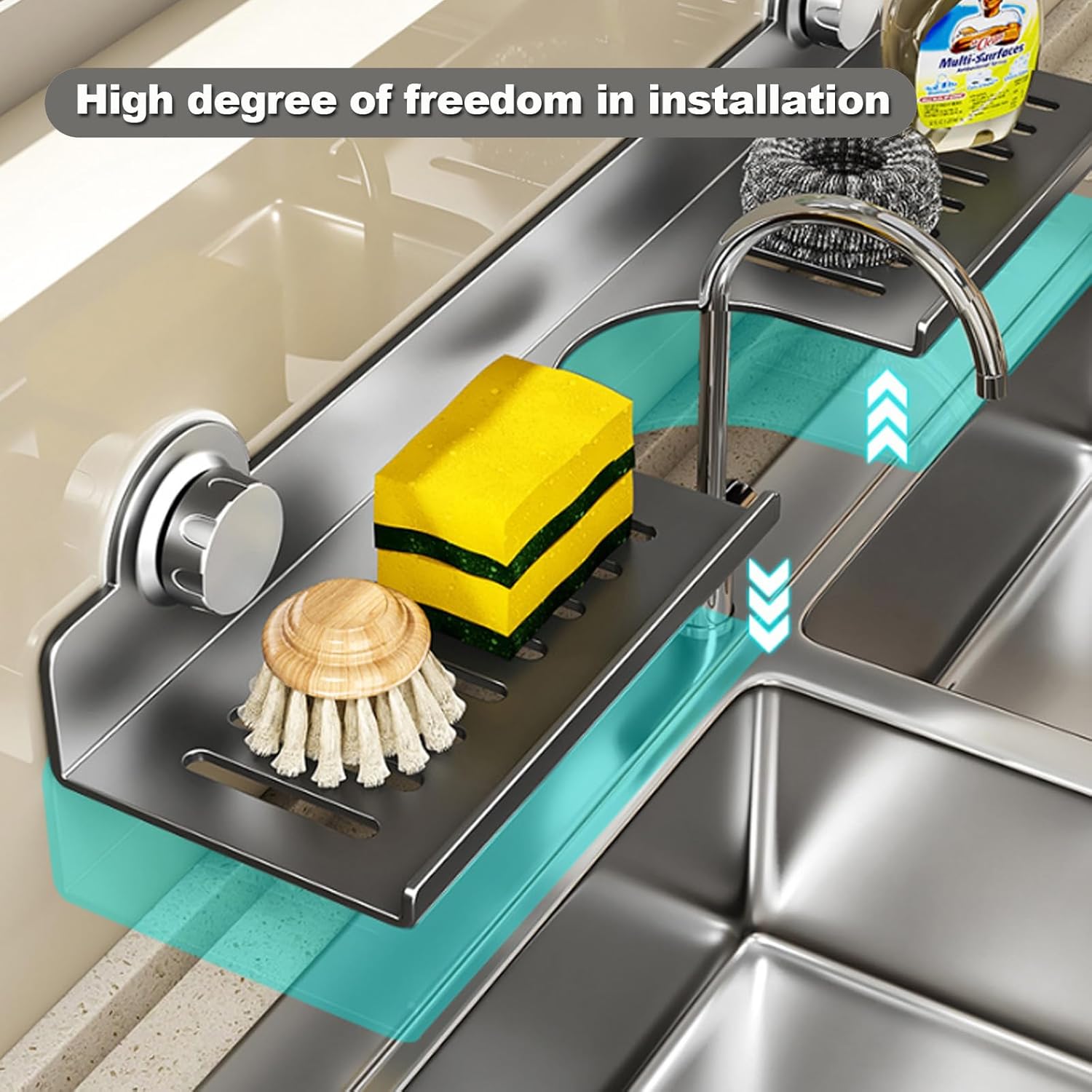 Strong Suction Cup Holder, No Drill Wall Mount Shelf for Bathroom Sink, Adhesive Vanity Organizer for Soap Dispenser, Toothbrush, Lotions,60cm