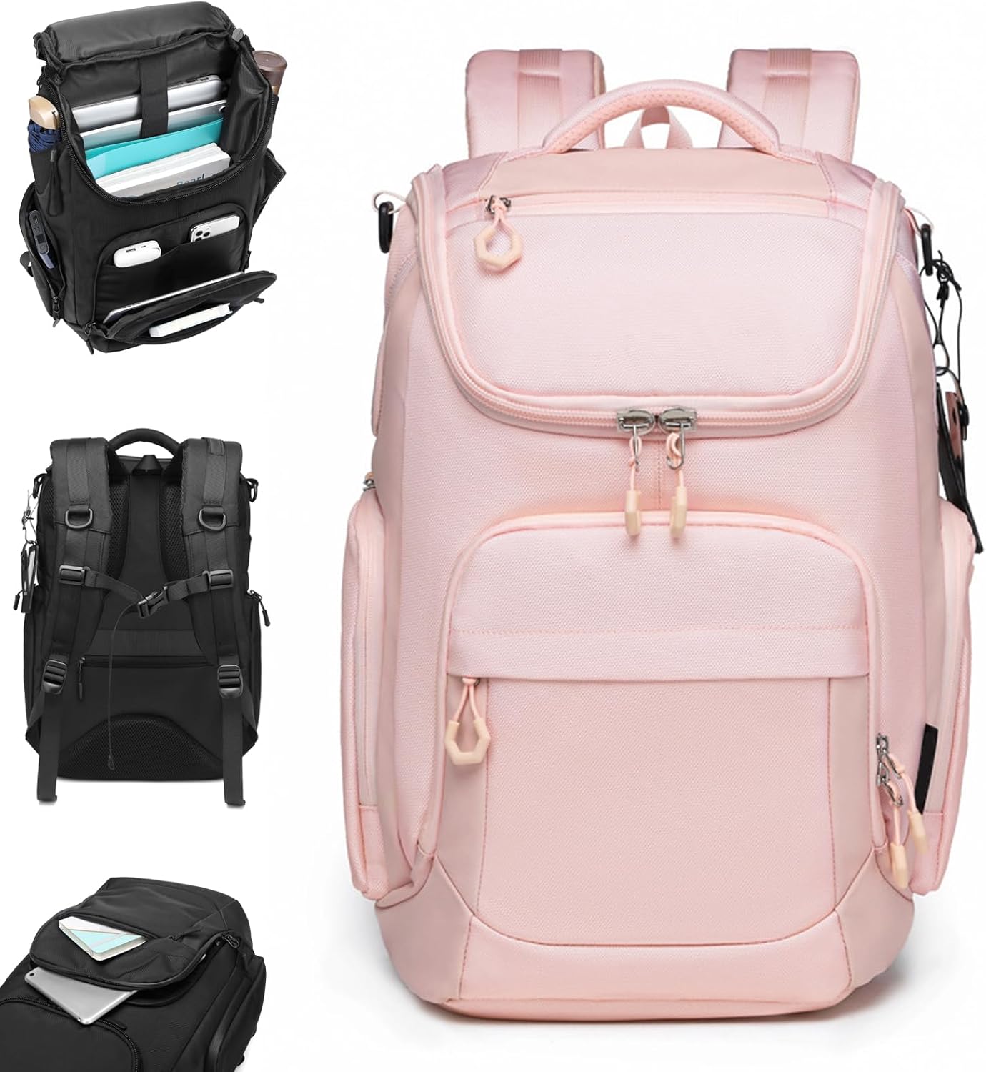 Travel Backpack Carry On, Travel Backpack for Men, Water-Resistant Lightweight Business Large Weekender Bag (Pink)