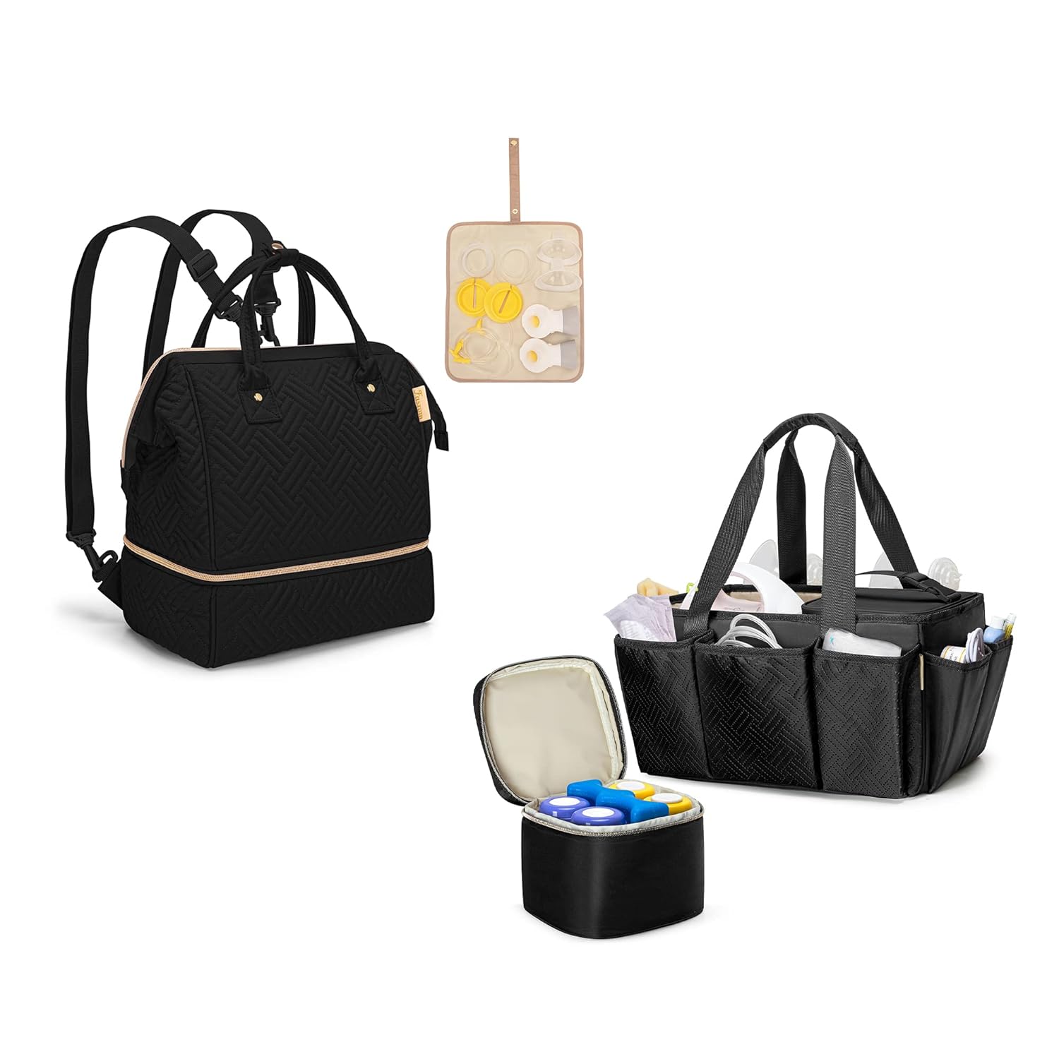 Fasrom Wearable Breast Pump Backpack with Cooler Compartment Bundle with Breast Pump Caddy Organizer Bag with Breastmilk Cooler