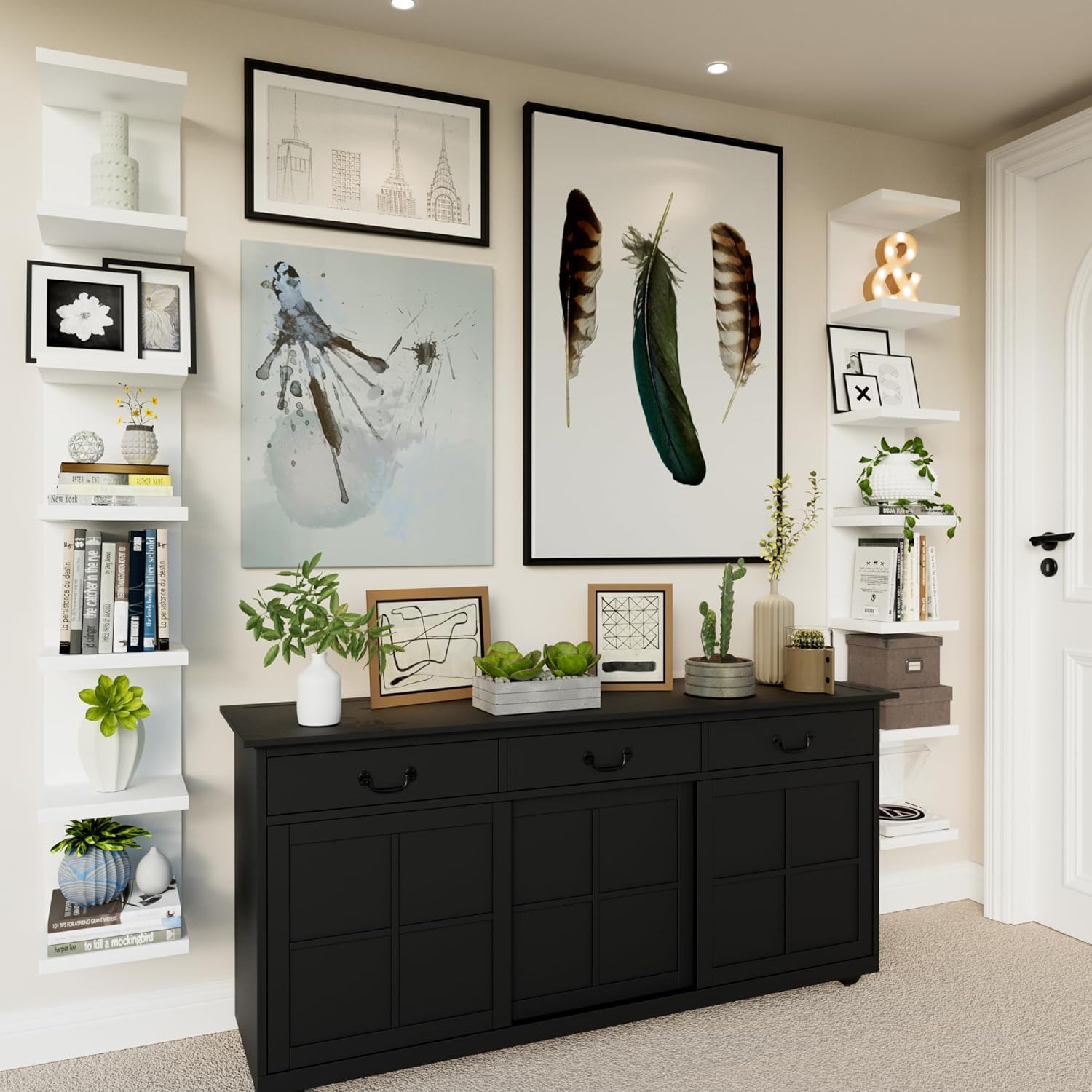 7 Tier Wall Shelf Unit, Floating Shelves for Storage Home Display, Versatile Lack Wall Shelves for Bedroom,Living Room,Office Decor, Tall Long Shelf for Book,Shoe,Vanity, Purse and TV White