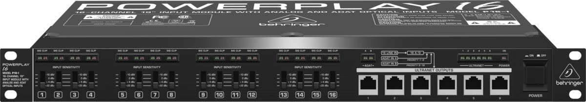 Behringer POWERPLAY P16-I 16 Channel 19'' Input Module with Analog and ADAT* Optical Inputs