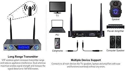 Wireless Microphone, Handheld Professional Microphone with 2 Wireless Microphones, Media Player Support