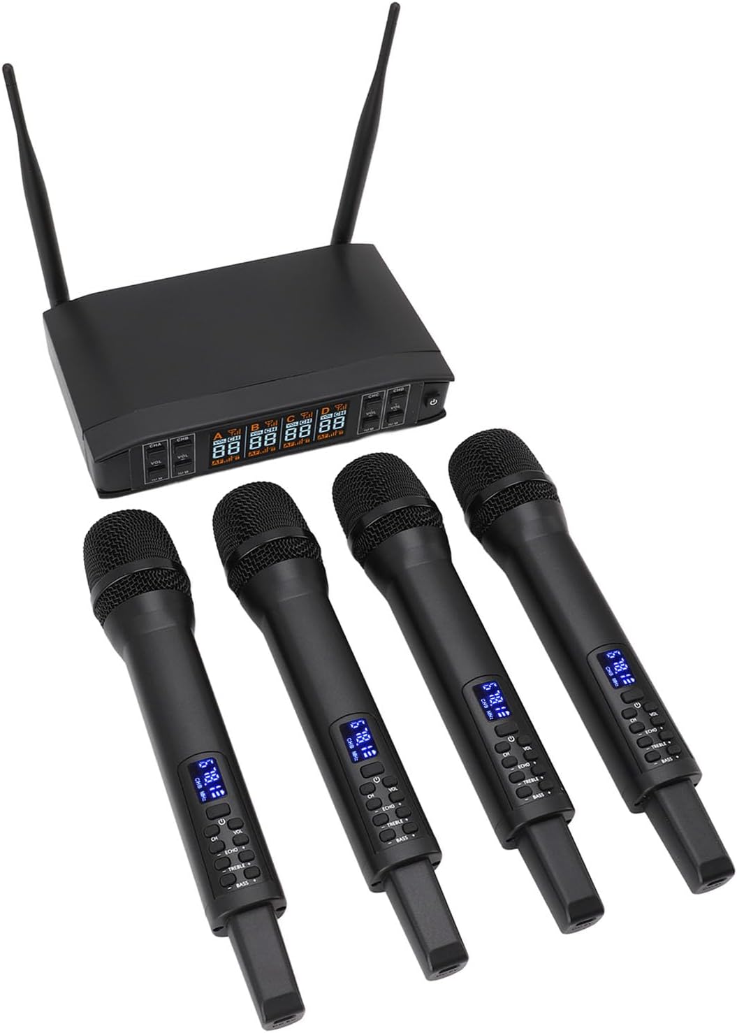 Yoidesu Wireless Microphone, 4 Channels Wireless Handheld Microphone System, 2200mAh Rechargeable Mic Set with Receiver for KTV Host Stage Performance