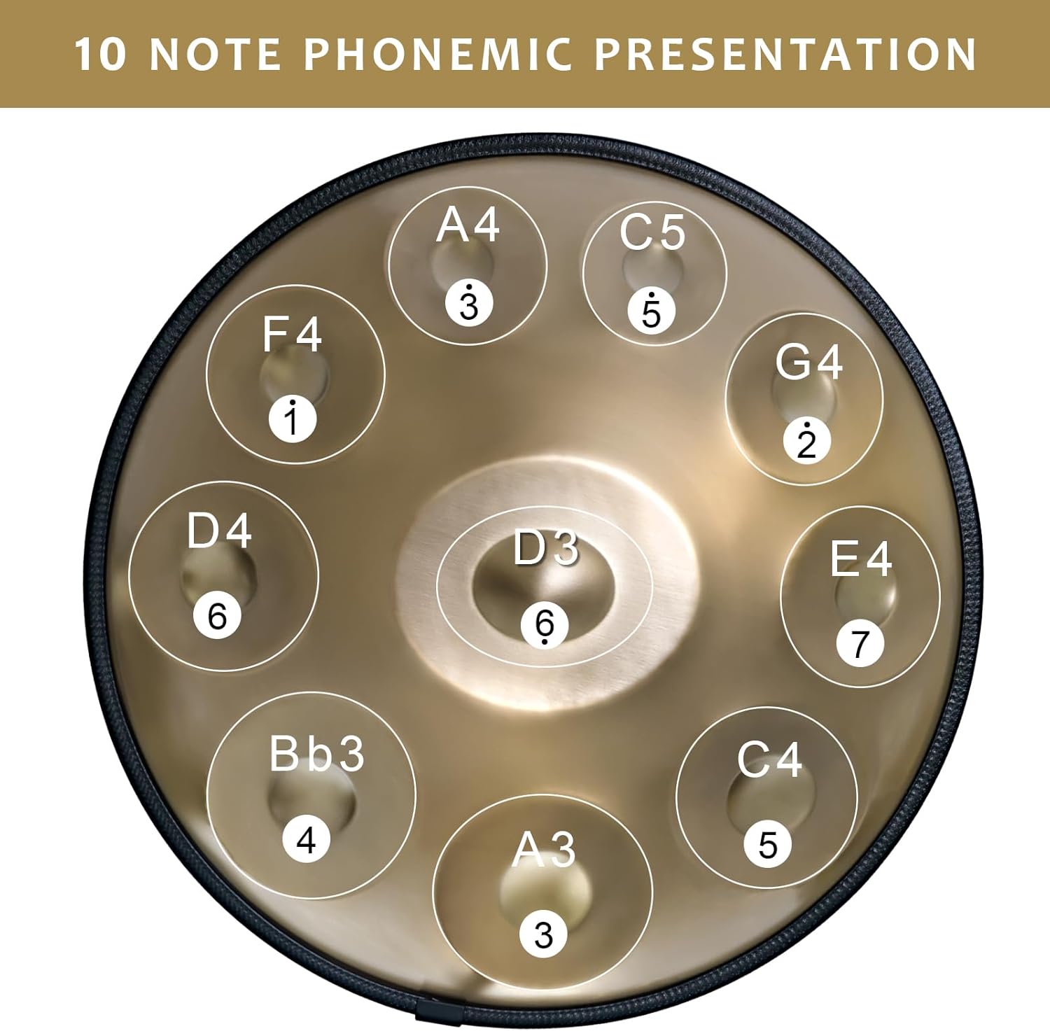 Handpan Drum 22 Inches D Minor Kurd, 432Hz 10 Notes Hand Drum Instrument, Premium Steel Drum, Handpan Instrument for Adults (Gold)