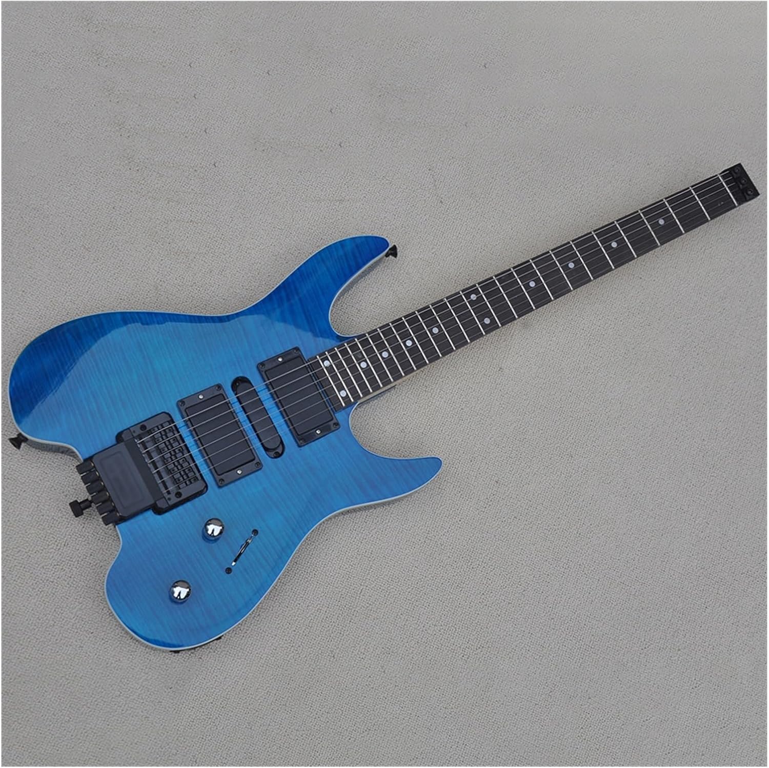 Headless Electric Guitar 24 Frets 39 Inches Blue Headless Electric Guitar with Flame Maple Veneer Rosewood Fretboard