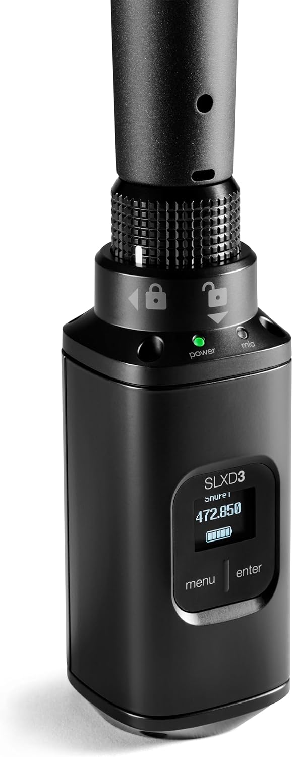 Shure SLXD3 Plug-On Digital Wireless Transmitter - Convert XLR Microphones to SLX-D Wireless, Secure Connection, 24-bit Audio, IR Sync - Includes Batteries & Carrying Pouch | G58 Band (SLXD3=-G58)