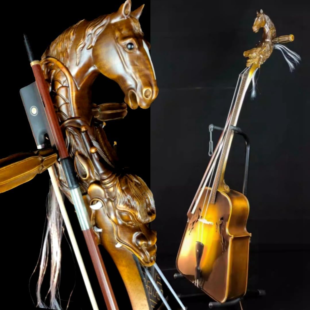 Professional Mongolian 2-string Horse Head Fiddle Horse Head String Instrument Morin Khuur Matouqin Huur Chaoer, Mongolian Cello with Bow. Padded Hard Case. #2994