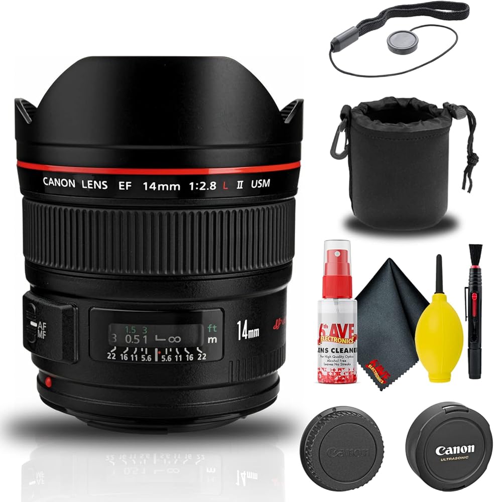 Canon EF 14mm f/2.8L II USM Lens (2045B002) + Lens Pouch + Cap Keeper + Cleaning Kit + More (Renewed)